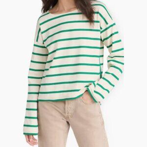 La Ligne Breton Long Sleeve Breton Tee Kelly Green and Ecru Stripe Small